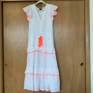 JCrew white summer maxi dress neon details size 10
